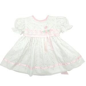 Baby Togs Vintage 1999 Girls White Eyelet Pink Ribbon Party Dress 12M